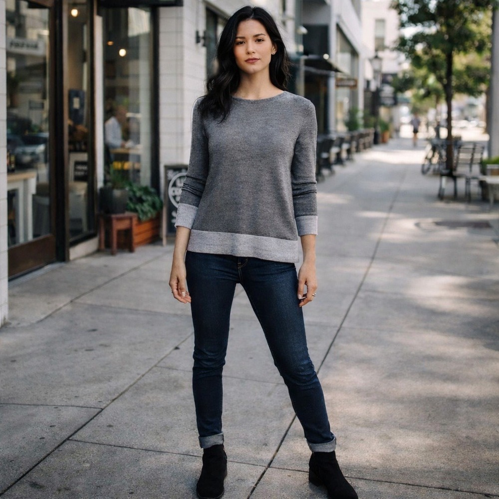 Ann‎ Taylor LOFT Gray Colorblock Merino Wool Cashmere Sweater Size Medium